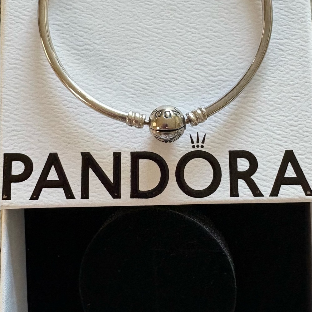 NIB Pandora Sterling Silver Bangle w/Pandora charm